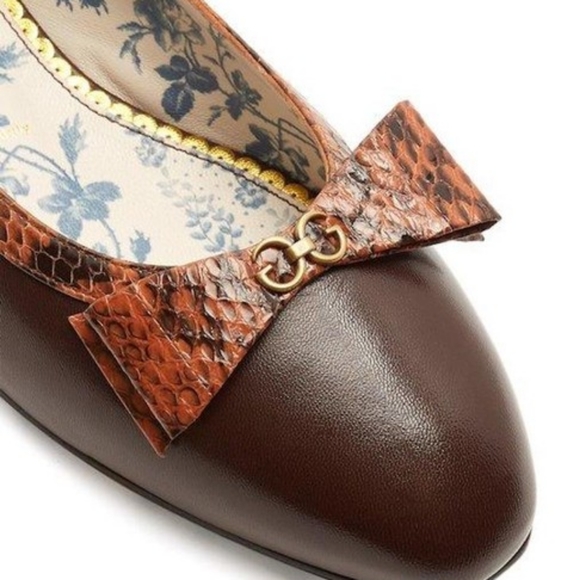 GUCCI Malaga Kid Elaphe Radiata Yva Leather GG Ballet with Snakeskin Bow - Picture 9 of 16